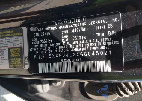 2016 Kia Optima Ex из США, поврежденный, VIN 5XXGU4L3XGG045021